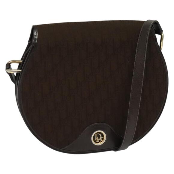 DIOR Trotter Canvas Shoulder Bag Dark Brown Gold - Picture 1 of 12